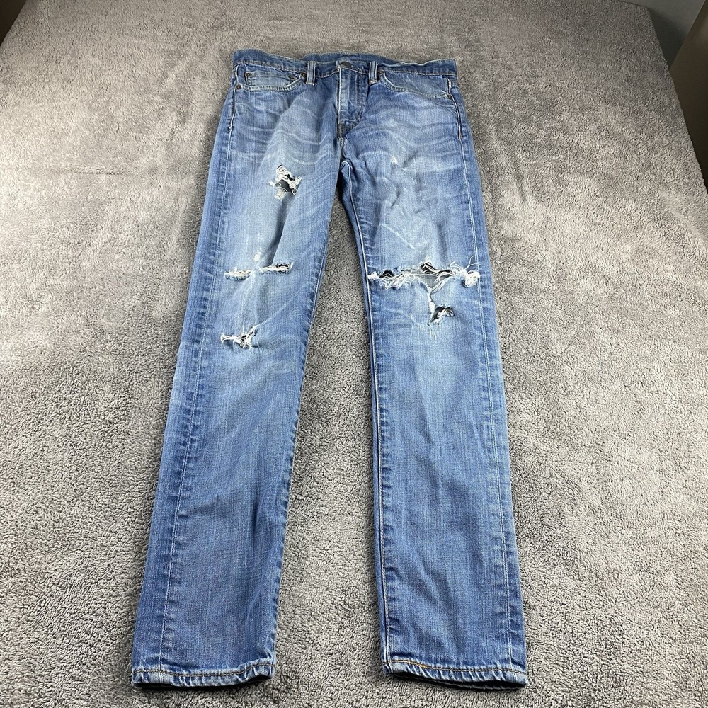 Levis 510‎ Skinny Jeans Mens 31x32 Blue Medium Wash Mid Rise Distressed